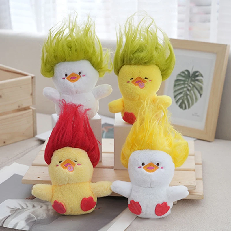 Creative Funny Cute Plush Explosive Hair Cartoon Lovely Duck Doll Keychain Bag Pendant Hanging Keyring For Women Charms Gift