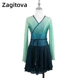 Zagitova Figure Skating Dress For Women Girls Ice Skating Long Sleeves Chinese Style Gradient Antique Kimono With Shiny Diamond