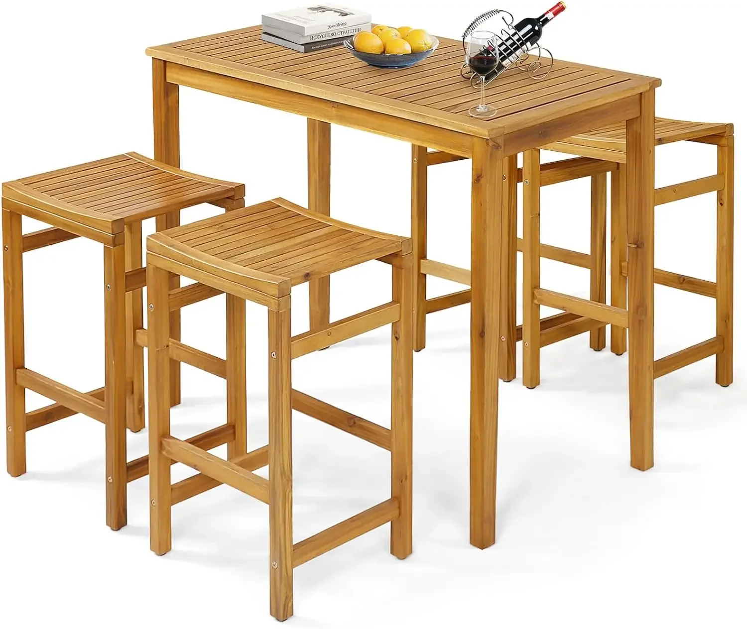 5 Piece Outdoor Acacia Wood Bar Table Set, 45