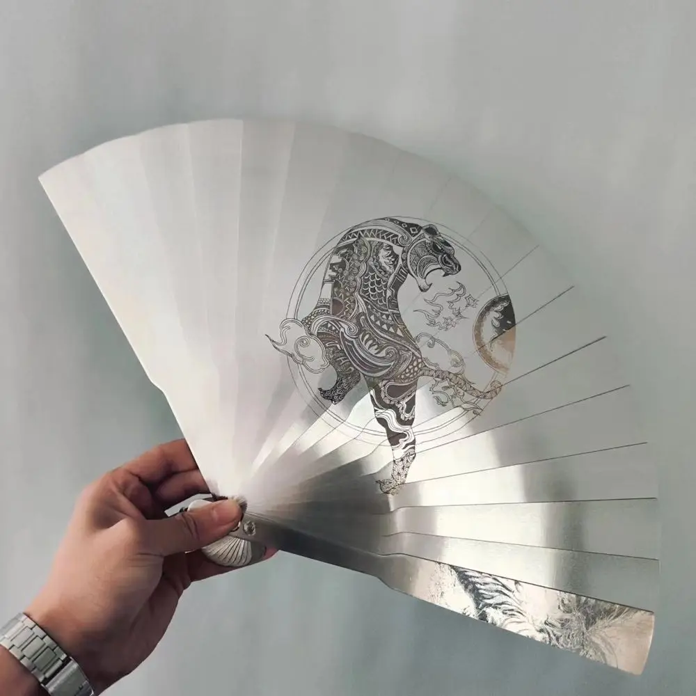 Metal Folding Fan Stainless Steel Martial Arts Kung Fu Fan High-Grade Gift Handicraft Ornaments