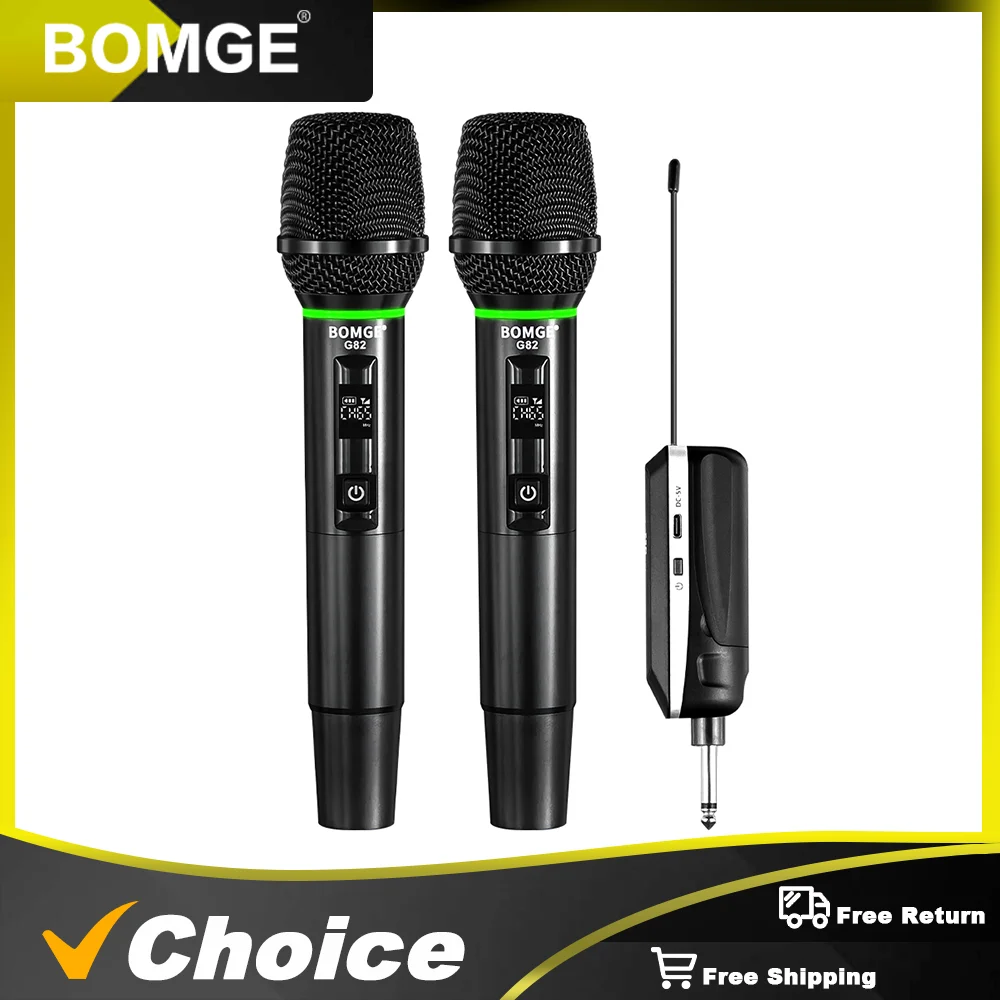 

Профессиональный портативный перезаряжаемый металлический беспроводной микрофон BOMGE с низкой задержкой, подходящий микрофон для пения караоке и вечеринок.