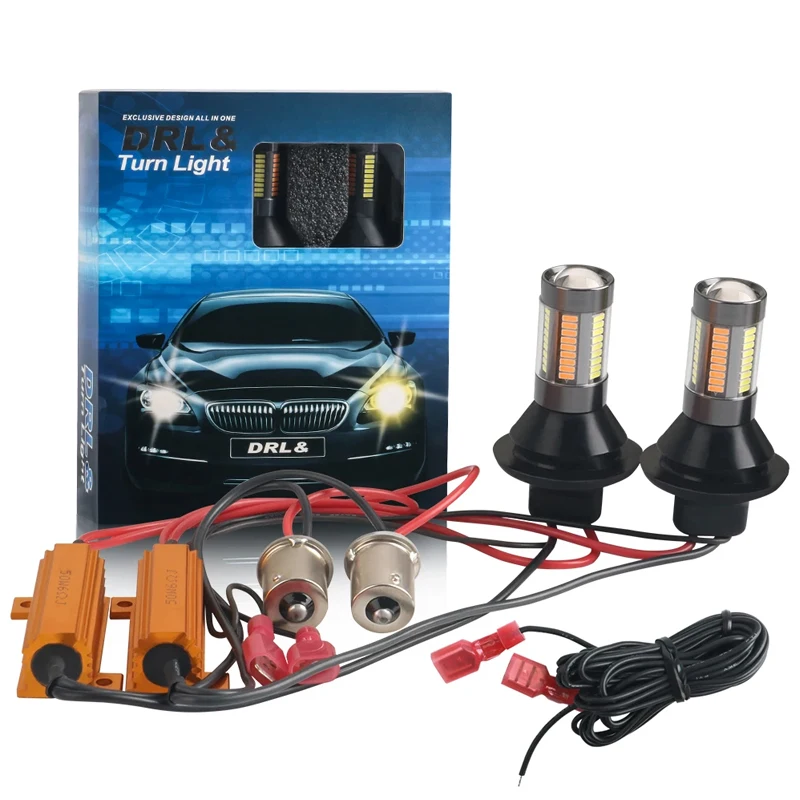 Dual Mode DRL Driving Lights, Lâmpada de sinalização para iluminação de carro, BA15S, 1156, P21W, BAU15S, PY21W, T20, W21W, 7440, 4014, 66LED, 2pcs