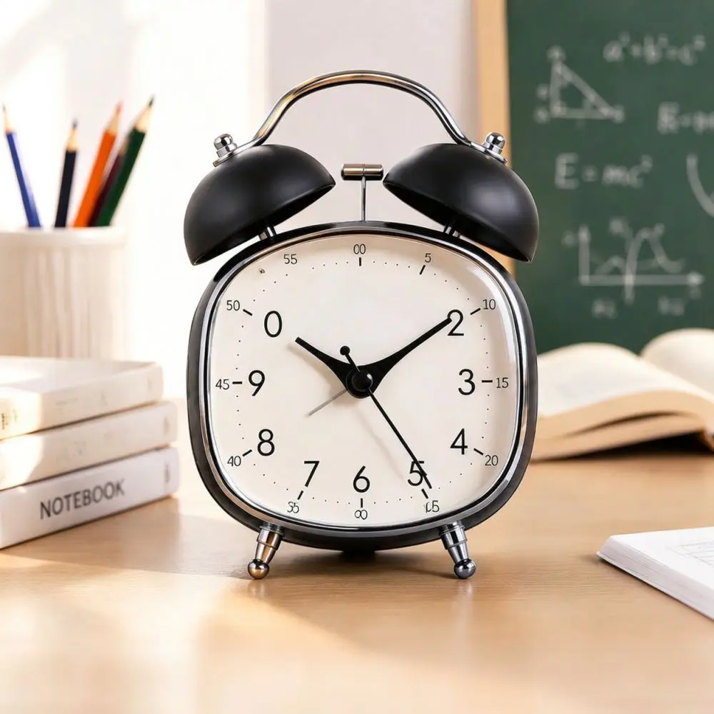 Nordic Metal Analog Alarm Clock Silent Operation Loud Ringing Night Light Simple Style Desk Bedside Timepiece