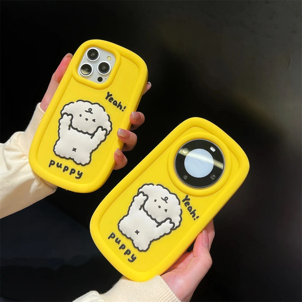 

Japan Cute 3D scissor gesture dog rubber phone case for iphone 11 12 13 14 15 Pro Max For Huawei Mate60 Mate60Pro cartoon cover