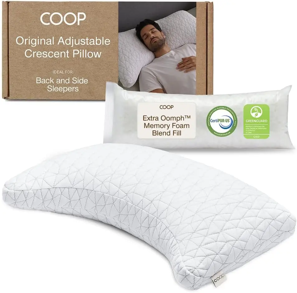 

Adjustable Crescent Memory Foam Pillow for Neck and Shoulder Support, Medium Firm, CertiPUR-US/GREENGUARD Gold Certified