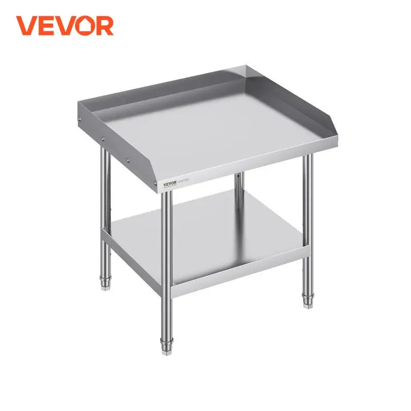 VEVOR Stainless Steel Work Table Commercial Food Prep Worktable 3-Sided Backsplash Heavy Duty Prep Worktable Metal Work Table