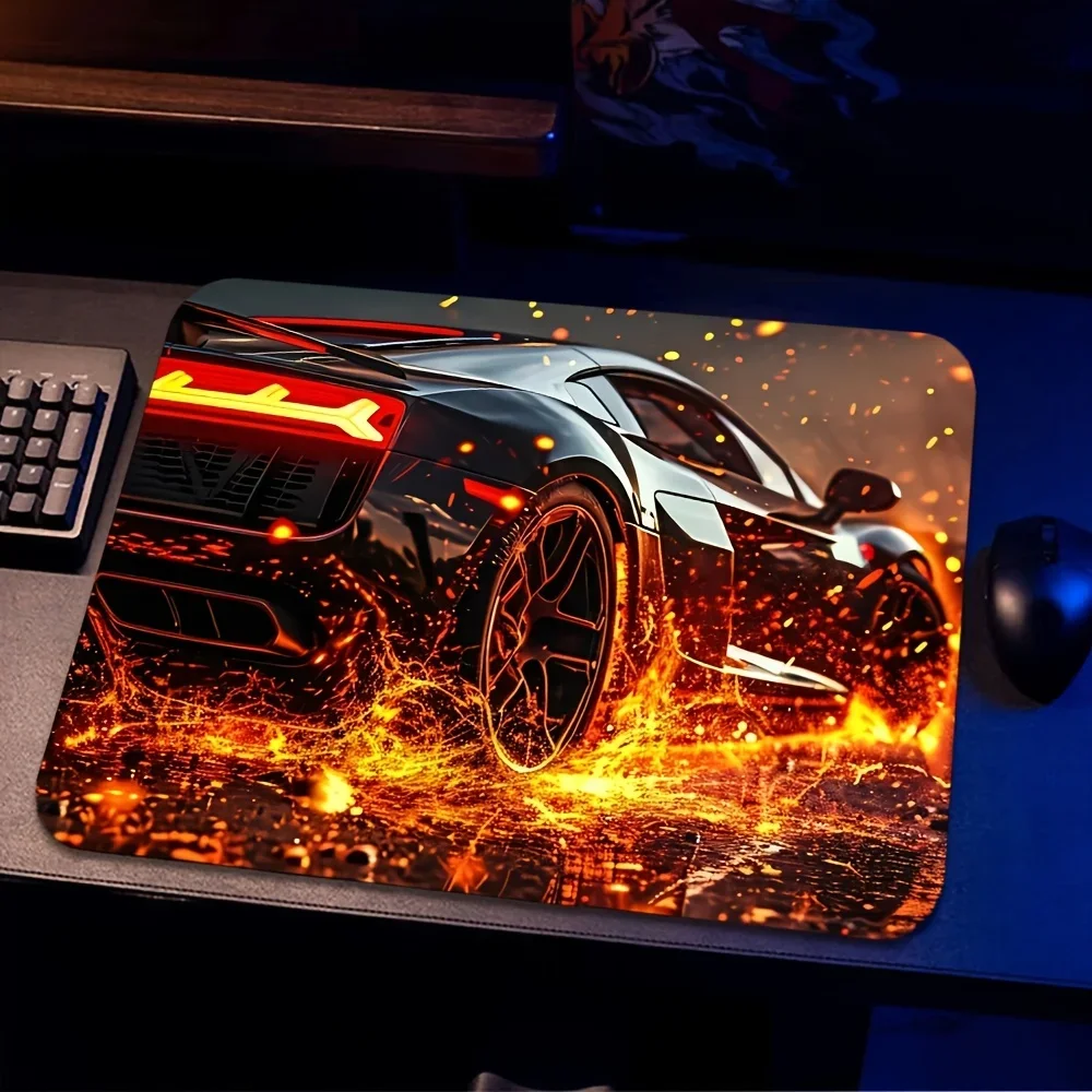 Black Supercar With Sparks Art Small Mouse Pad Desk Pad Rubber Anti Slip Edge Locking Laptop Office Mat Pc Accessories Gaming