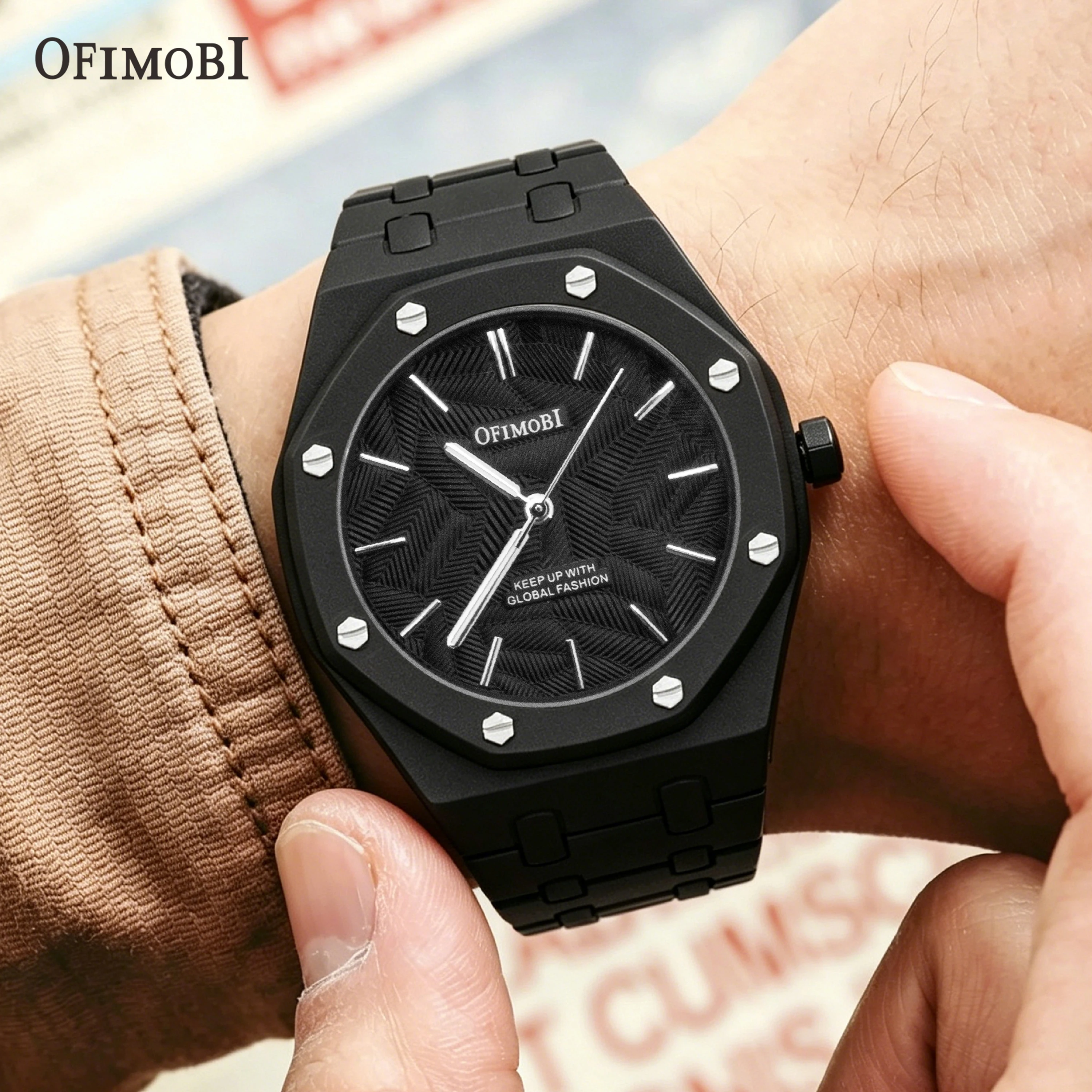 Octagonal Men's Watch 43.3mm ABS Band Textured Dial 30M Waterproof Casual Wristwatch Hot Sale