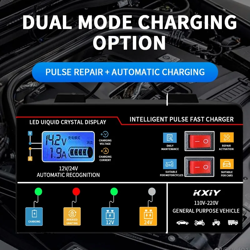 W06 Portable Intelligent Pulse Fast Charger 12V/24V Automatic Battery Recognition Repair ToolSmart Charging Activation Full Stop