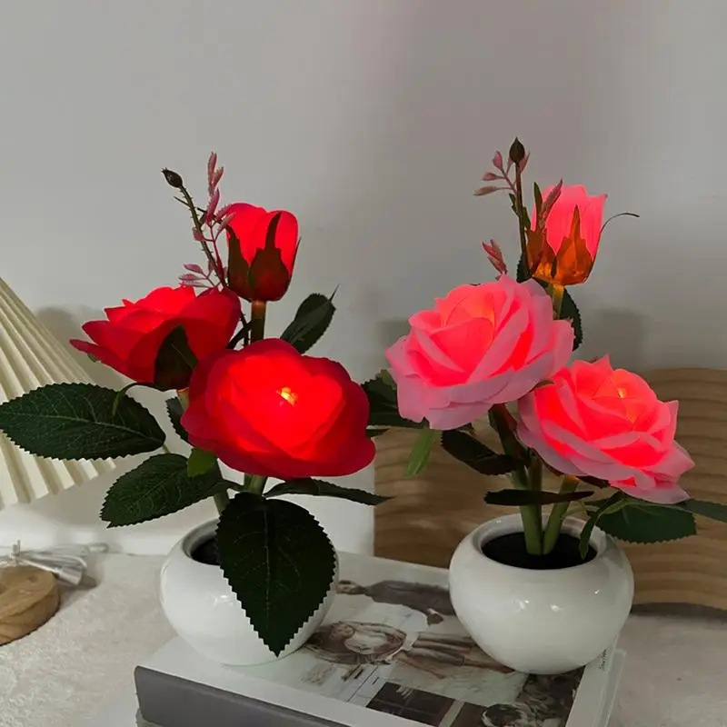 Flower Lamp LED Table Light Soft Lighting Roses Bedside Table Lamp Flower Night Lights Rose Flower Light For Home Living Room