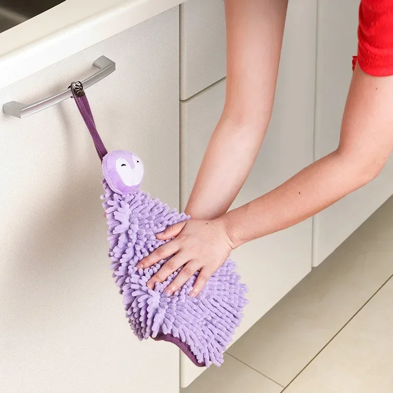 Cartoon Cute Wall-mounted Coral Velvet Hand Towel with Lanyard Strong Absorbent Hand Towels Suitable for Kitchen Bathroom