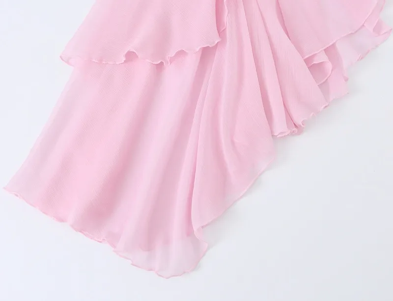 Damen Neckholder-Chiffon-Top mit großer Schleife vorne, gerafftes, asymmetrisches Rüschen-Layered-Oberteil, Sommer-Strand-Urlaub, INS Fashion Camisole Top – Detail 12