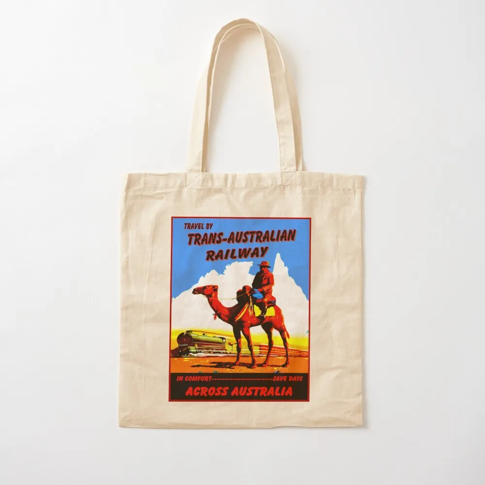 TRANS-AUSTRALIAN : Vintage Travel by Rail Across Australia Print Tote Bag Canvas bag for women Canvas Tote Bag