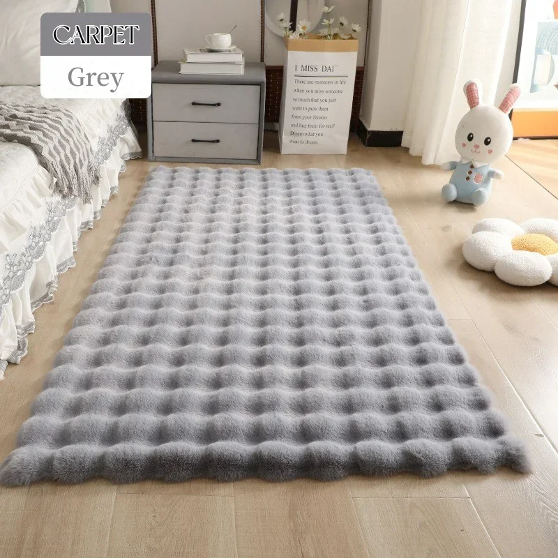 Soft Bubble Shape Plush Rugs for Bedroom Bedside Mat Luxury Faux Rabbit Fur Carpet Sofa Home Decor Anti Slip Kids Room Area Rug