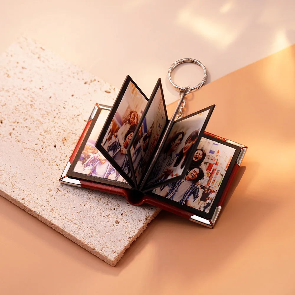 Personalized Gift Custom Leather Photo Keychain Mini Photo Album Keychain