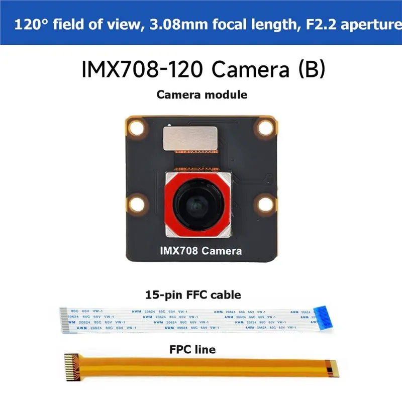 A53M-IMX708 12MP Autofocus Camera Module 120° Field Of View 3.08Mm Focal Length F2.2 Aperture For Raspberry Pi 5/4B/Zero 2 W
