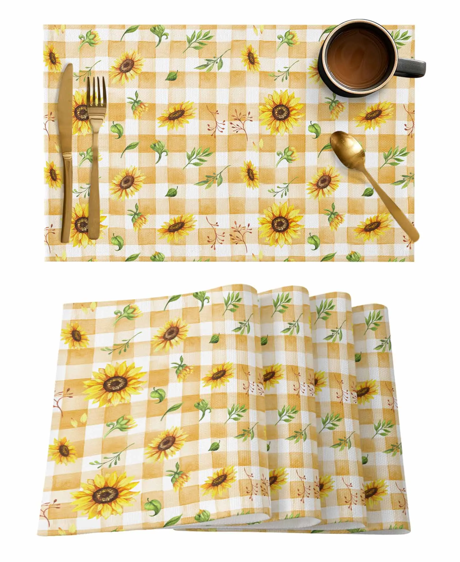 Summer Watercolor Sunflower Flower Pattern Table Runners for Wedding Kitchen Dining Table Decor Coasters Tablecloth Table Mat