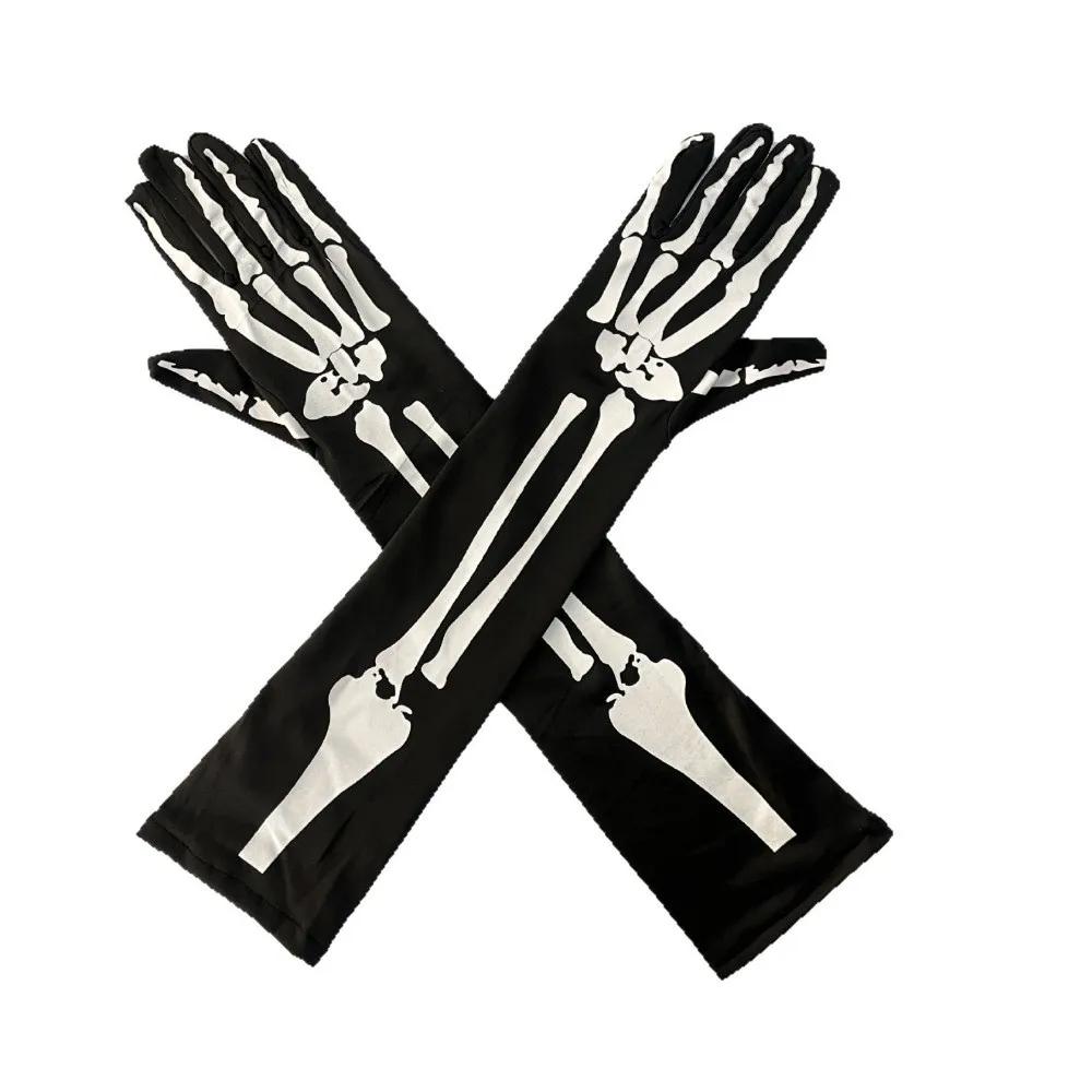 High Quality Long Skull Gloves Elastic Full Finger Cosplay Gloves Skeleton Gloves Costume Role Playing