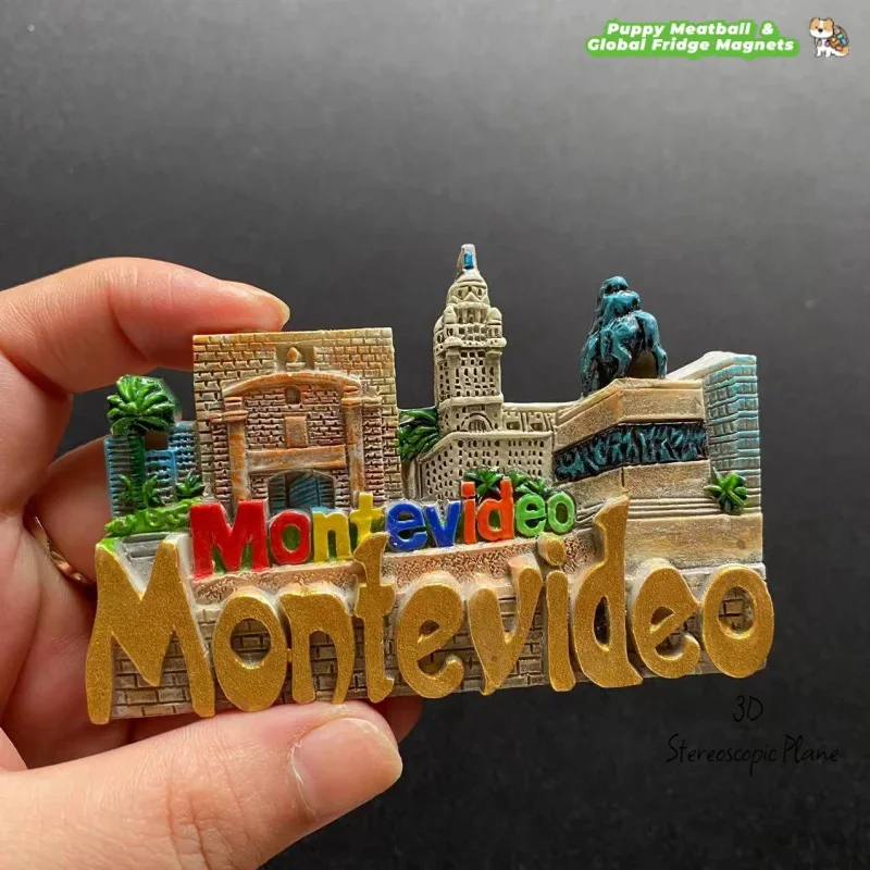 Uruguay Montevideo paisaje arquitectónico imán de nevera recuerdo de viaje hogar artesanía decorativa 3D