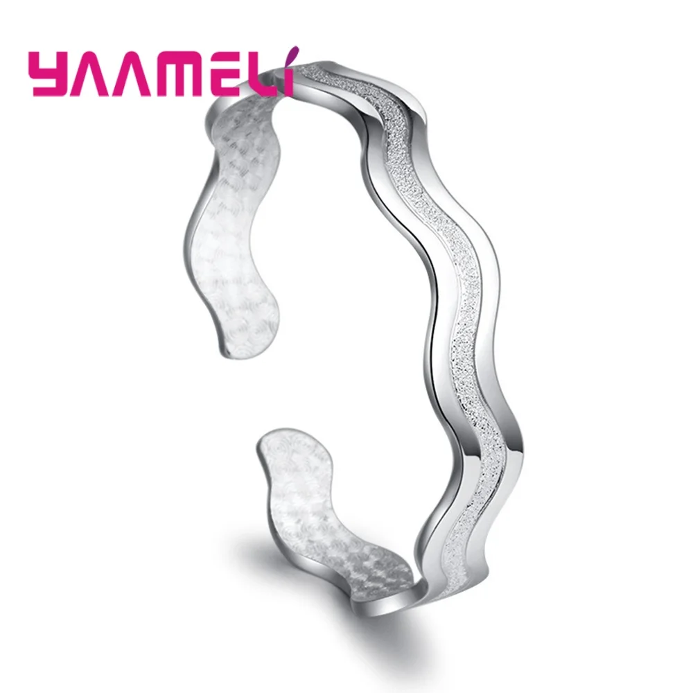 Simple 925 Sterling Silver Water Wave Rippled Open Adjustable Bracelet&Bangles for Women Men Wedding Party Fashion Jewelry Gifts