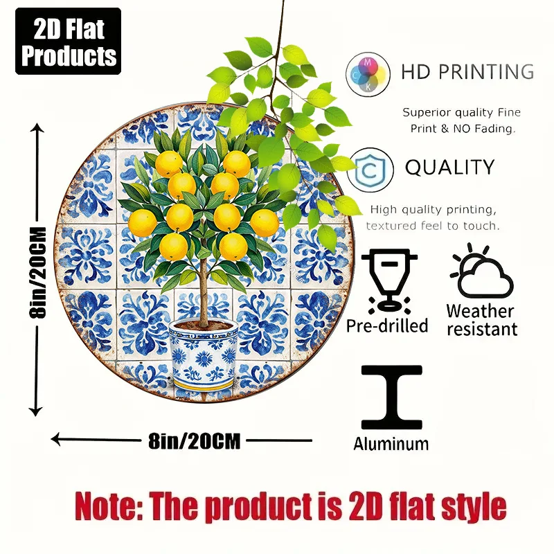 2D Flat, 1pc Mediterranean Vintage Citrus Tree Wall Plaque - Round Sign Suitable for Kitchen, Restaurant, Courtyard Decor