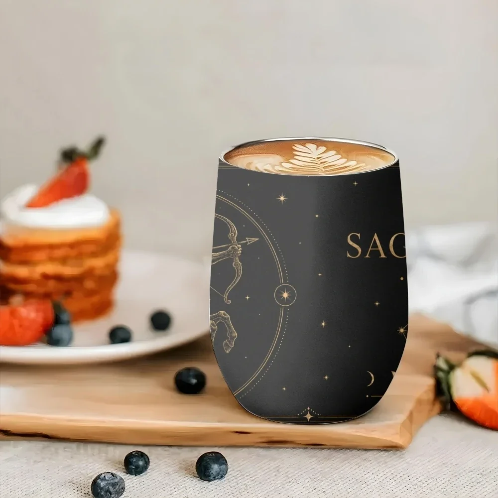 7-12 Black Luxury Zodiac Signs Vacuum Flasks 12oz Eggshell Cup with Lid, Portable Coffee Cup for Travel Office Mug