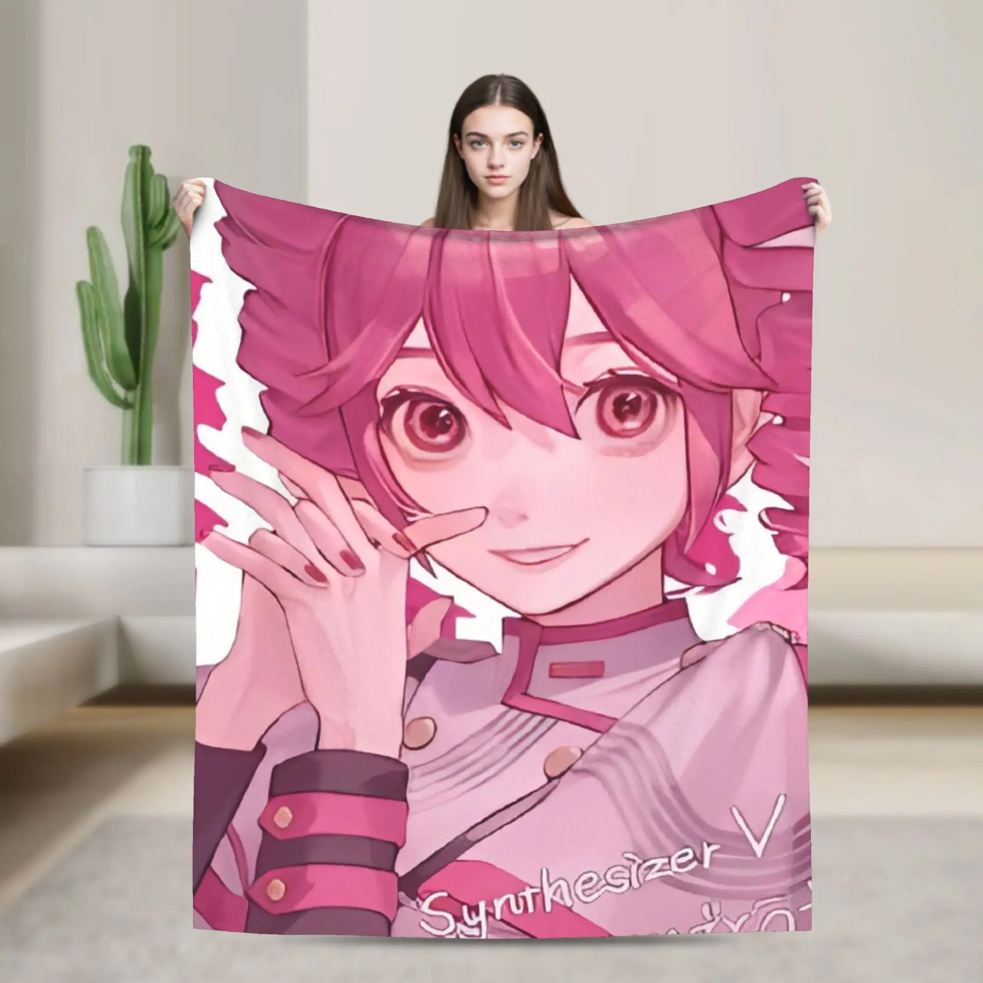 kasane-teto-ボーカロイド音楽少女ニットブランケットフリースソフトスローブランケット車のソファソファベッドカバー用