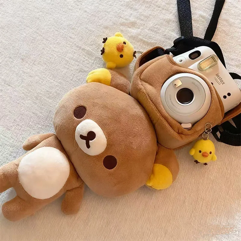 

New Kawaii Rilakkuma Camera Bag Plush Doll Bear Brother Camera Bag Anime Cartoon Cute Plush Doll Accessories Girl's Gifts Toys