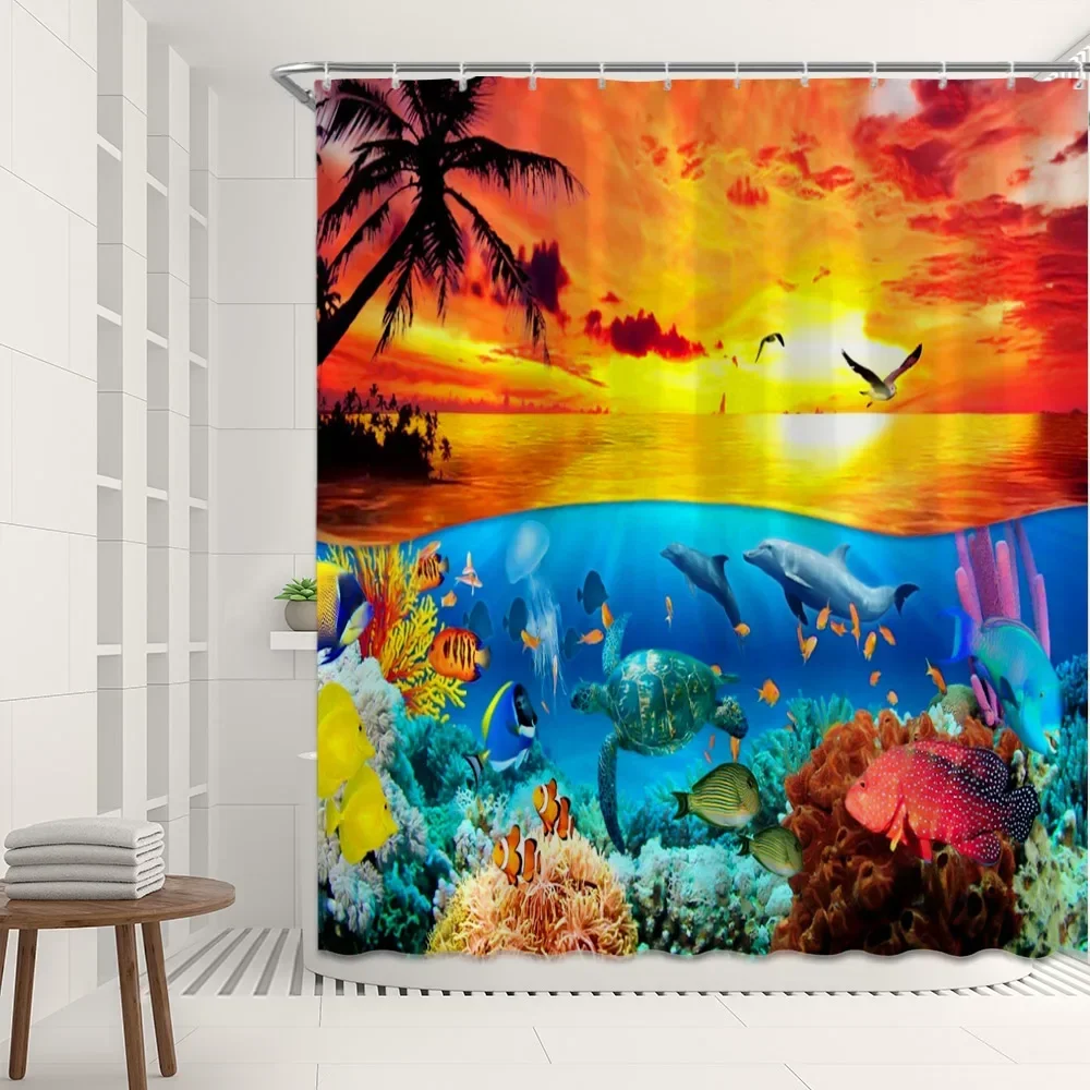 Ocean World 3D Printed Shower Curtain Under the Sea Landscape for Bathroom Living Room Home Decor Bath Curtain Bathroom Products