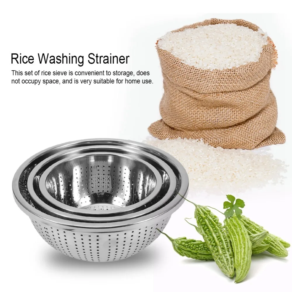 3Pcs Rustless Steel Draining Basket Uniform Dense Draining Holes Thickened Drain Bowl Seamless Polishing