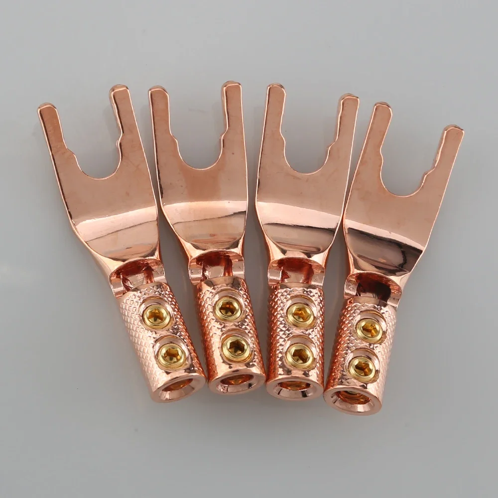 Conector de pala Y de cobre puro Audiocrast de 4 Uds., conector de horquilla chapado en rodio, conector de cable de altavoz, altavoz