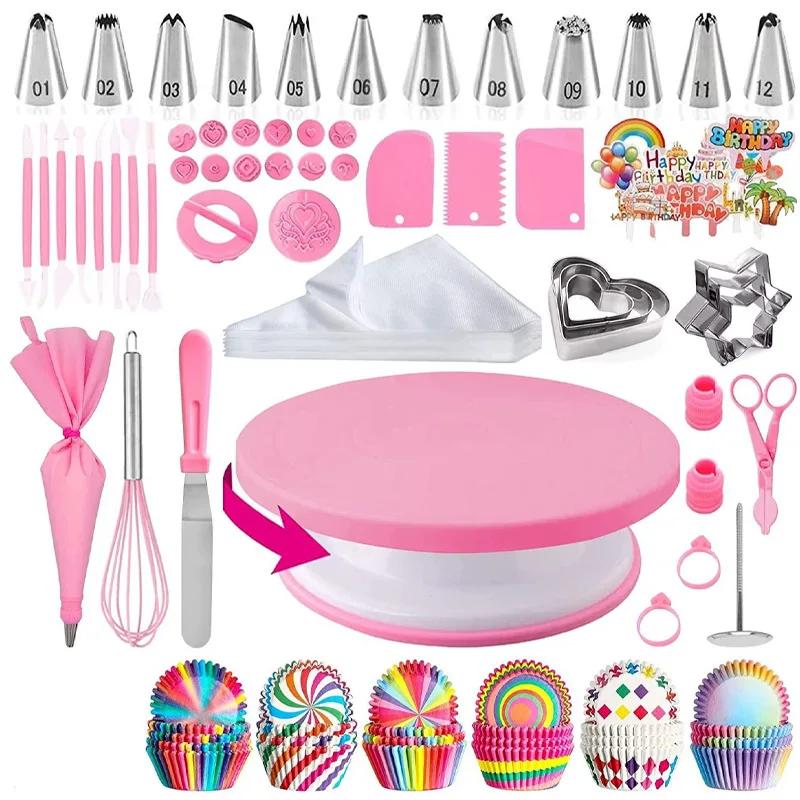 

255pcs/Set Cake Turntable Set for Wedding Parties 12\" Cake Rotating Dessert Stand with Baking & Decor Tools