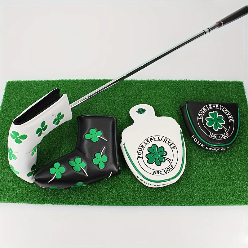 Good Luck Four Leaf Clover Golf Putter Cover For Mallet Blade Club, Waterproof Golf Head Cover Protector