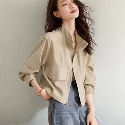 Spring Autumn New Solid Thin Short Coats Long Sleeve Loose All-match Button Fashion Jackets Top Casual Vintage Women Clothing