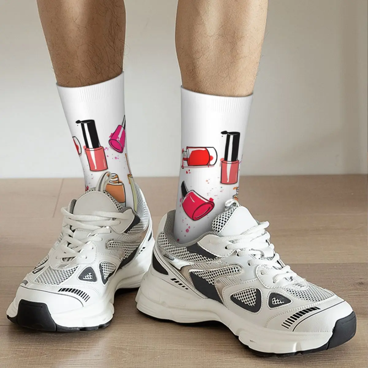 Chaussettes de basket-ball respirantes pour femmes et hommes, bouteille de vernis à ongles coloré, chaussettes rétro pour filles, automne, hiver, cool, mignon