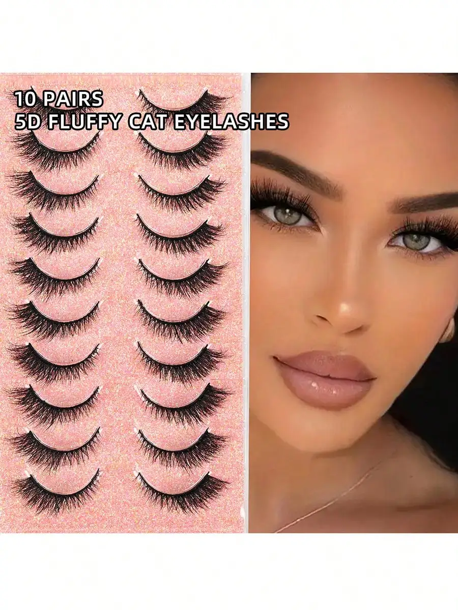 새로운 10 쌍 자연 짧은 3D 밍크 가짜 속눈썹 5D 푹신한 가짜 속눈썹 메이크업 키트 밍크 속눈썹 확장 눈 속눈썹 짧은 속눈썹