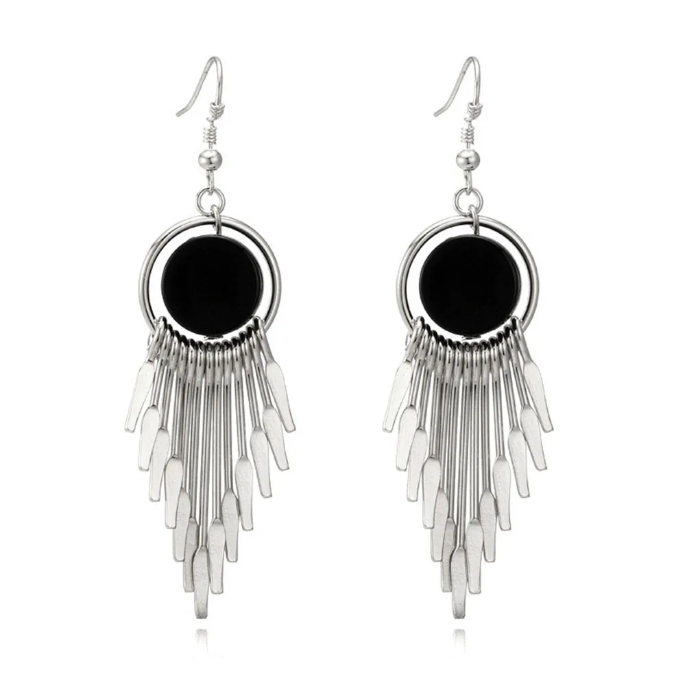 

Pair Long Tassel Earrings Vintage Elegant Retro Style for Women Round Hanging Pierced Earrings Charming Versatile Daily