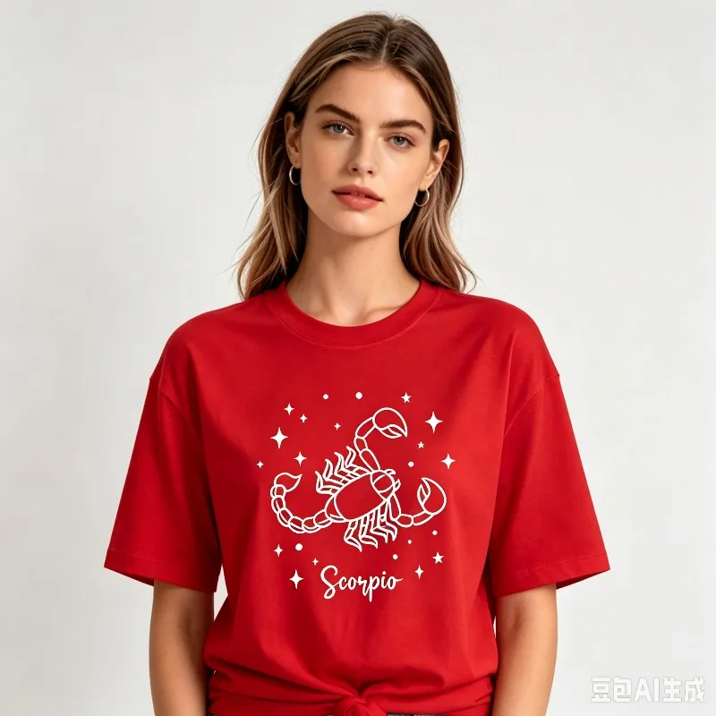 Scorpio Scorpio Zodiac Sign Graphic T-Shirt Women Astrology Line Art Print Tee 100% Cotton Casual Loose Short Sleeve Top