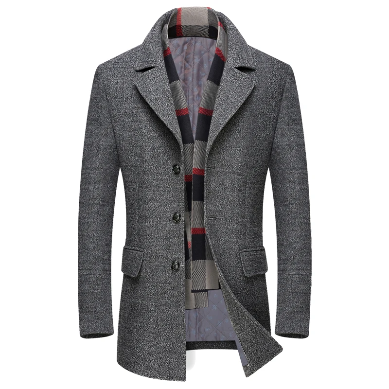 Men\'s Business Smart Casual Woolen Jacket Turn Down Collar Wool Coat New Thicken Warm Male Blends Trench Windbreaker