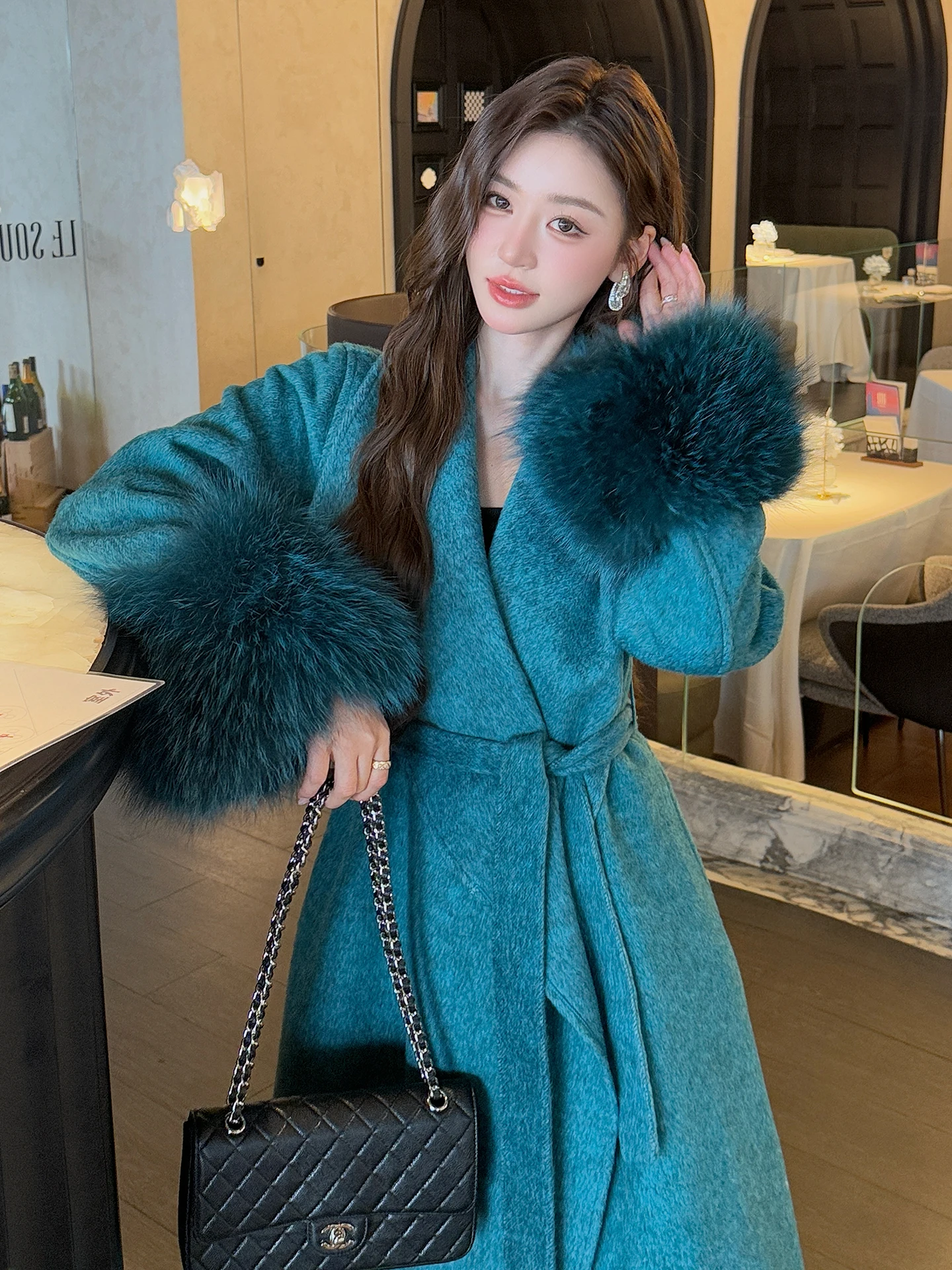 

Ele Double-Sided Camere Woolen Coat Women's Mid-Length Lazy Sle 25 Autumn Winter New Faion Outerwear