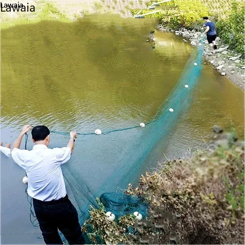 Imagem -02 - Lawaia Verde Multifilamento Rede de Pesca Trilhos de Rede Trilhos Lagoas de Peixes Puxar Net Chumbada de Ferro Flutuadores de Espuma Verde