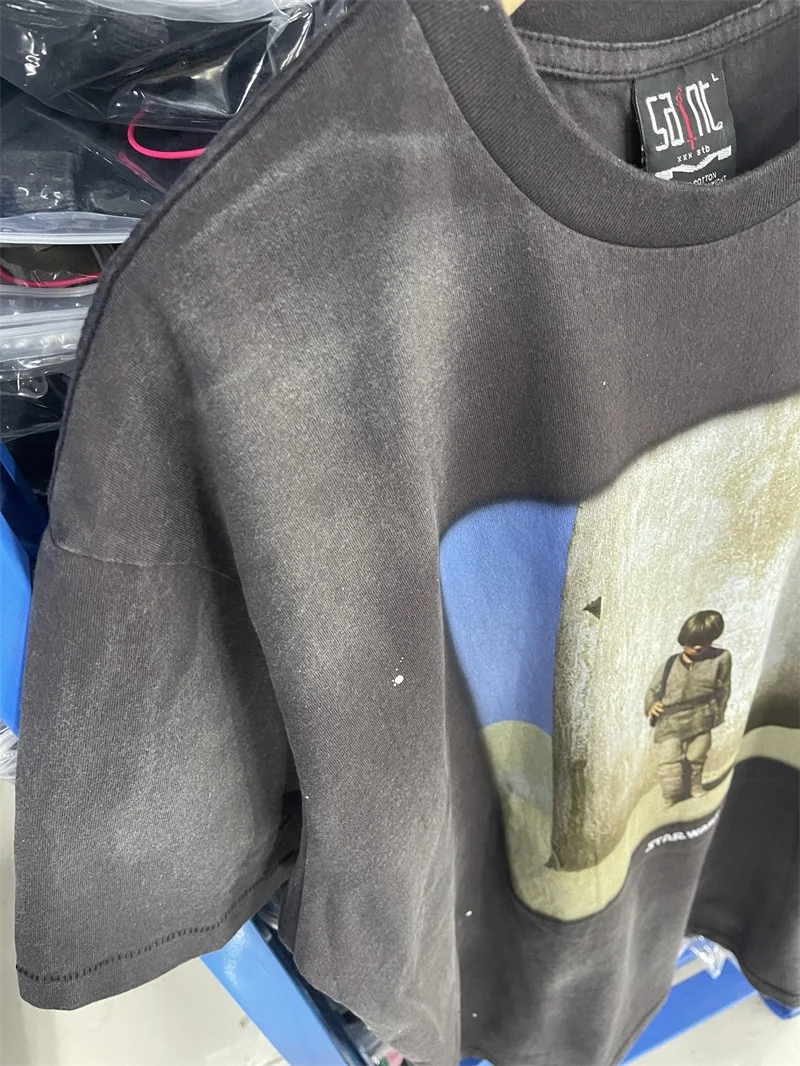 

Black Pure Cotton Saint Michael T-Shirts Men Women 1：1 High Quality Oversized Washed T-shirt Top Tees