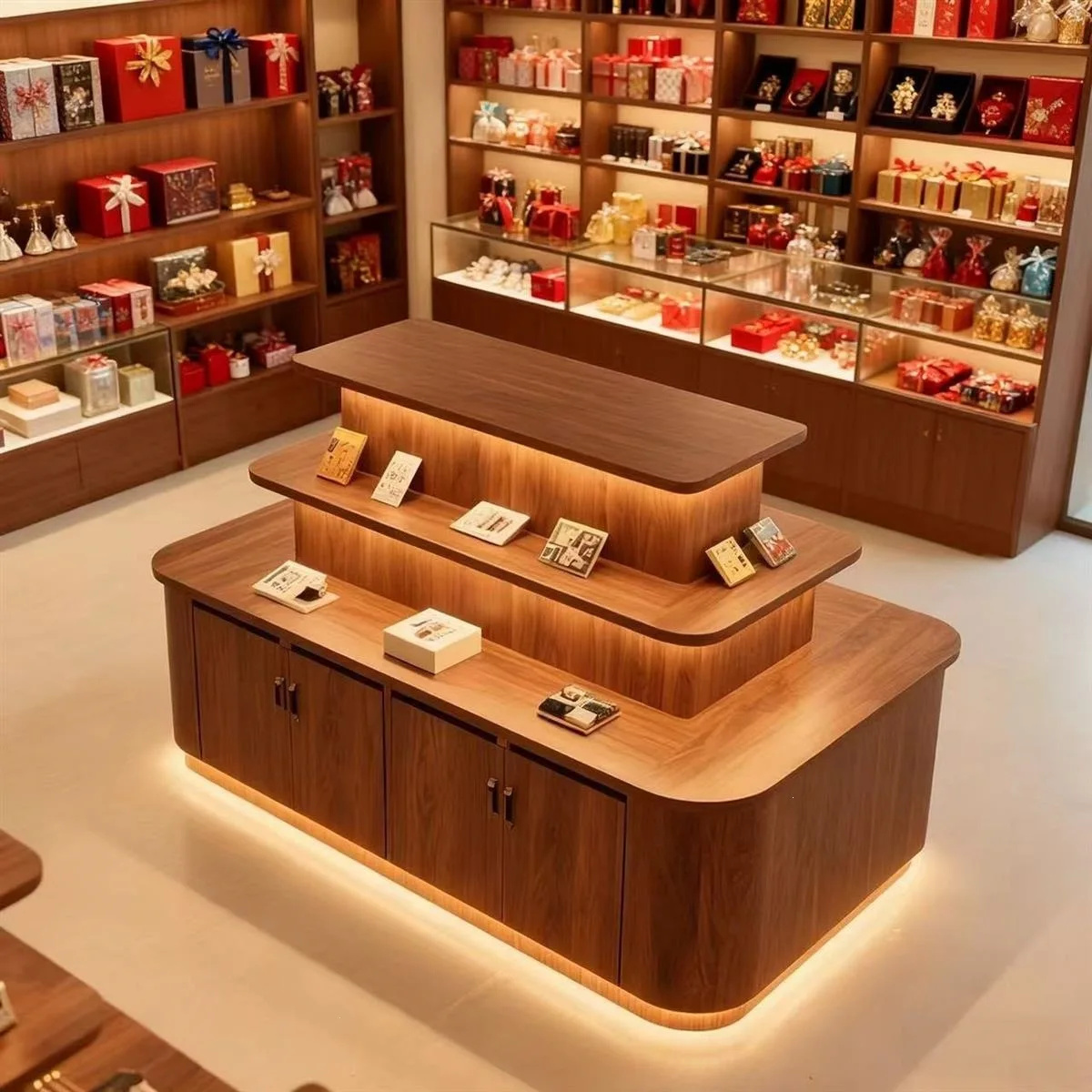 display stand display case tea shop merchandise store double-sided gift jewelry cabinet display stand wood-based panel counter