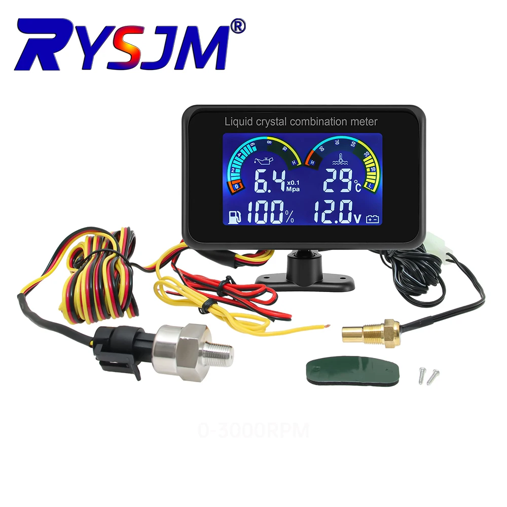 4-in-1 Car LCD Meter Digital Oil Pressure Voltage Water Temperature Fuel Gauge Universal Instrument 9-36V for Car Truck SUV RV