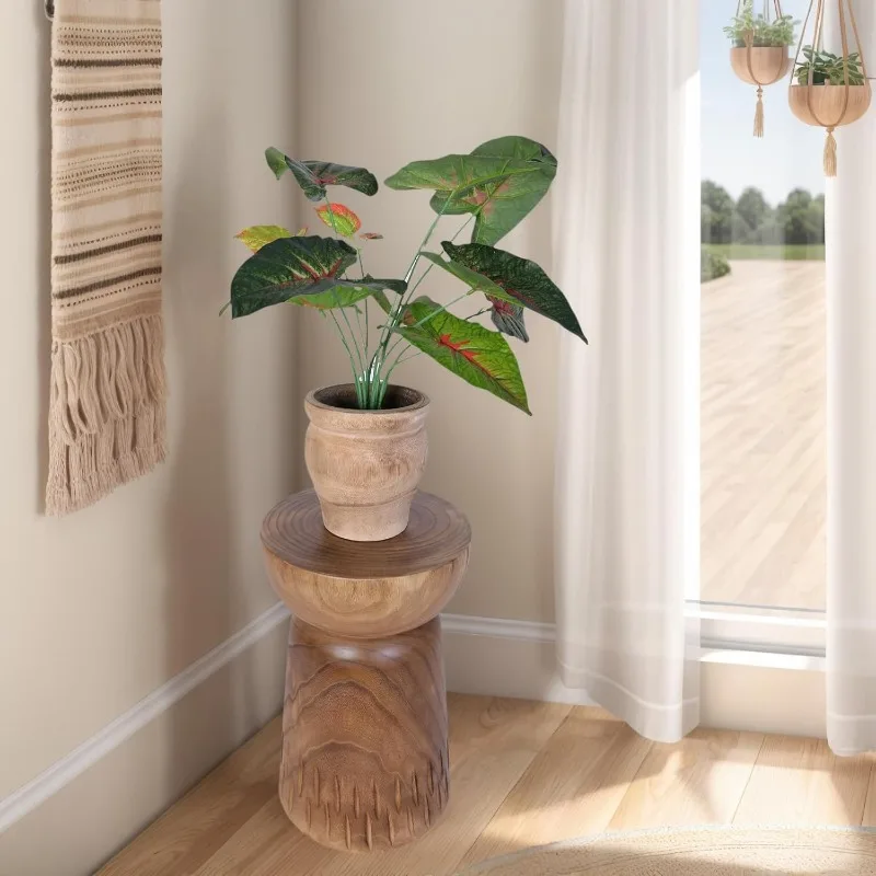 19”H Rustic Tree Stump Side Table Natural Wooden End Table,Round Wood Accent Stool for Living Room, Patio, Garden（Natural Color）