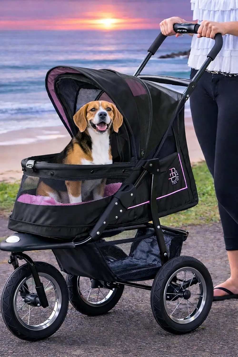 

No-Zip Pet Stroller for Cats & Dogs, Easy One-Hand Fold, Gel-Filled Tires, Plush Pad & Weather Cover, Orchid