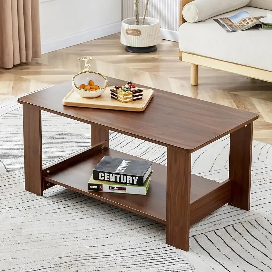 

2-Tier Coffee Table, Modern Coffee Table Rectangle Wood Table with Storage Shelf for Living Room,Small Apartment,Office