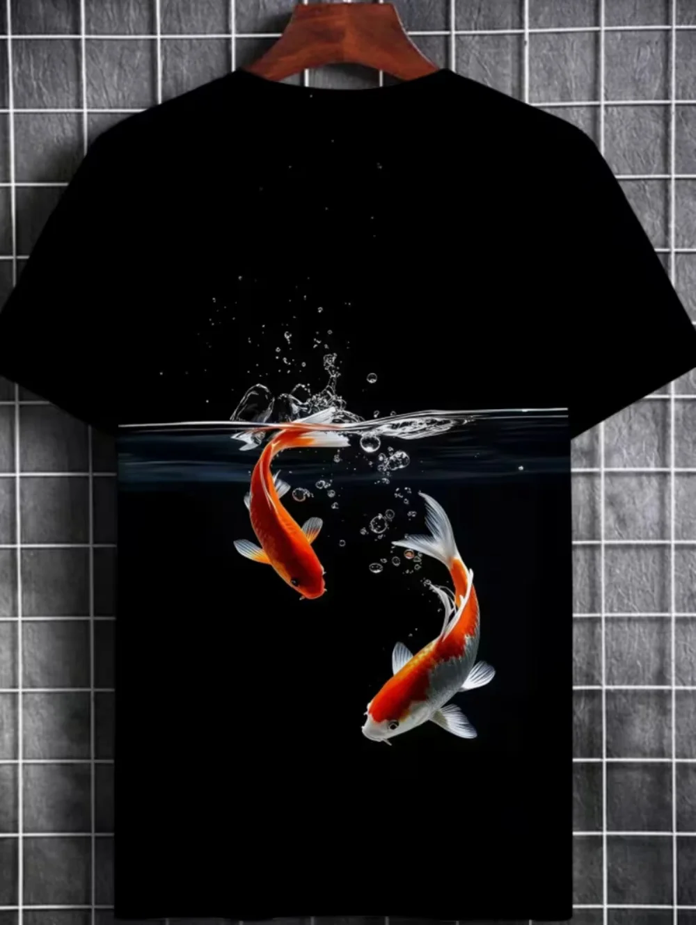 Herren-T-Shirt mit 3D-Druck, Koi-Muster, glückliches Kurzarm-Top, Sommer, Harajuku, lässig, minimalistischer Stil, Neujahrs-Herrenbekleidung – Detail 4