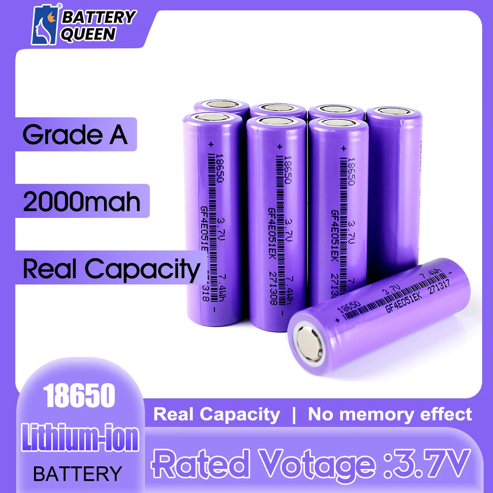 

New Original 18650 Battery 2000mAh 3.7V Power Rechargeable Lithium-ion Battery Pack 1000 Cycles For Headlamp Flashlight