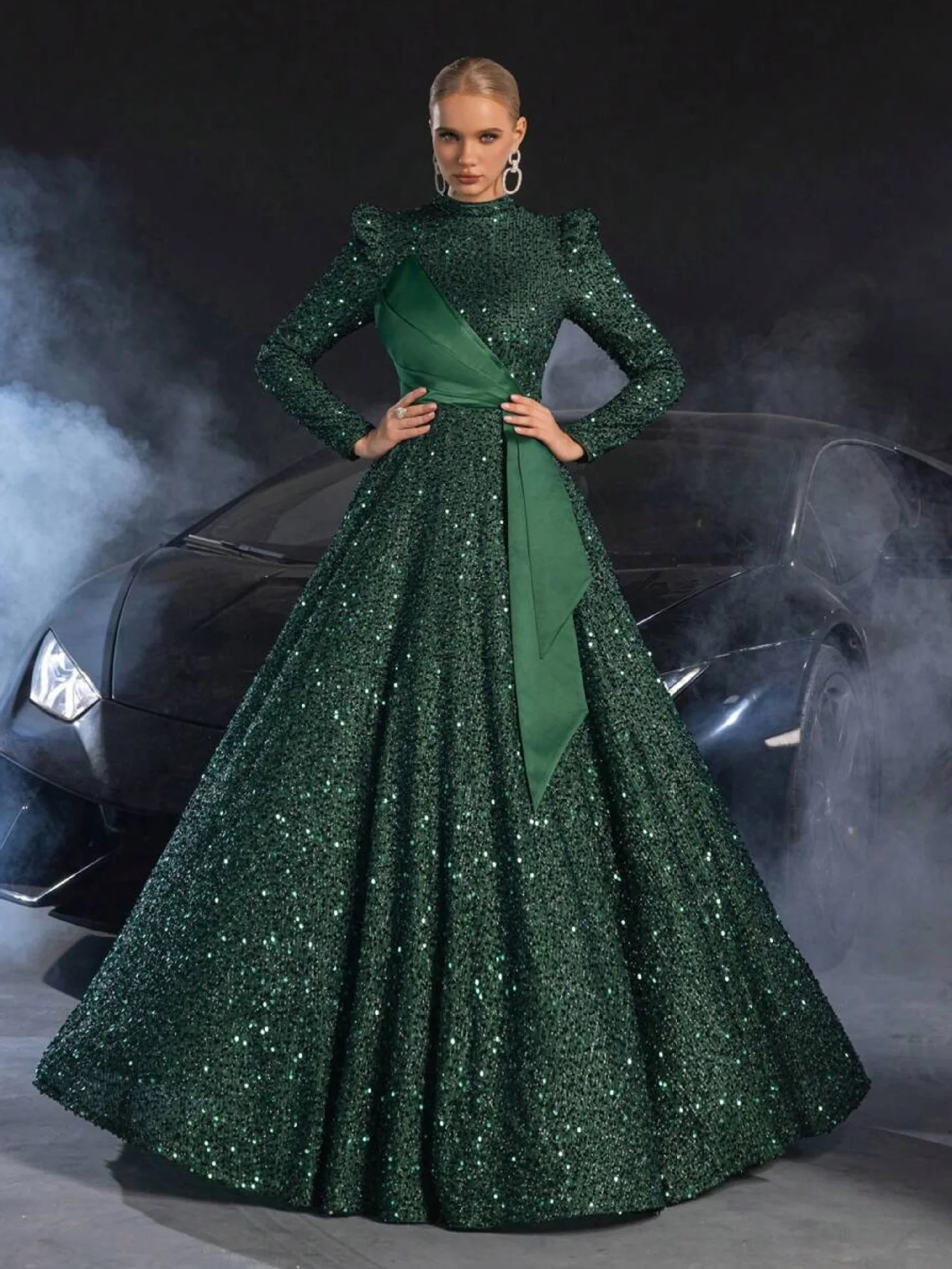 

Fashionable Evening Dress Banquet Creative Sequins Patchwork Satin Party Dress Long Elegant